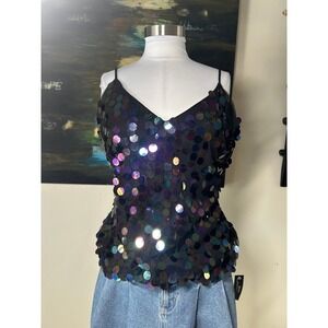 NWT Venus Sequin Cami Large Black Iridescent Paillette Tank Top